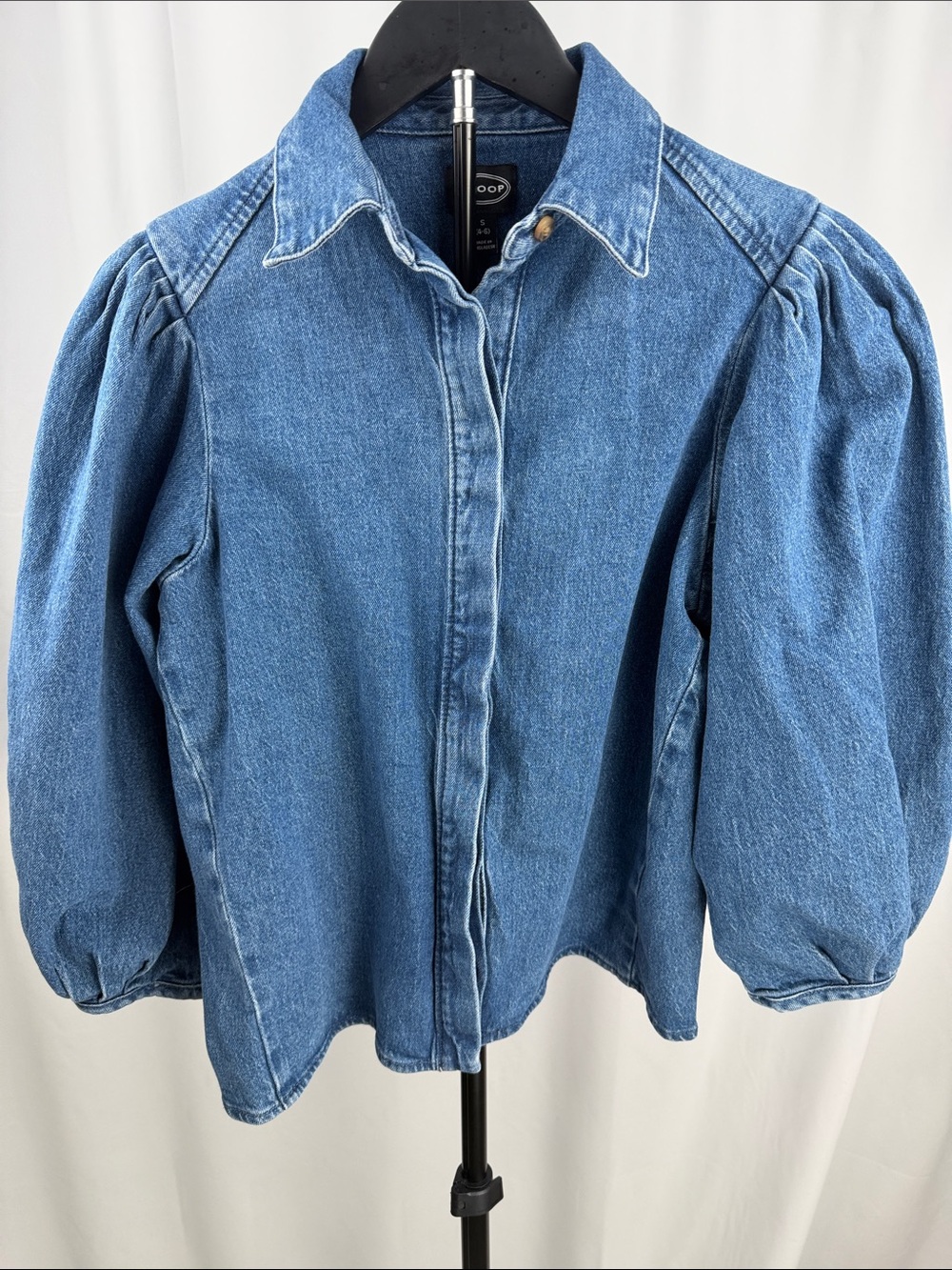 Scoop Denim Puff Sleeve Button Front Shirt Top Small